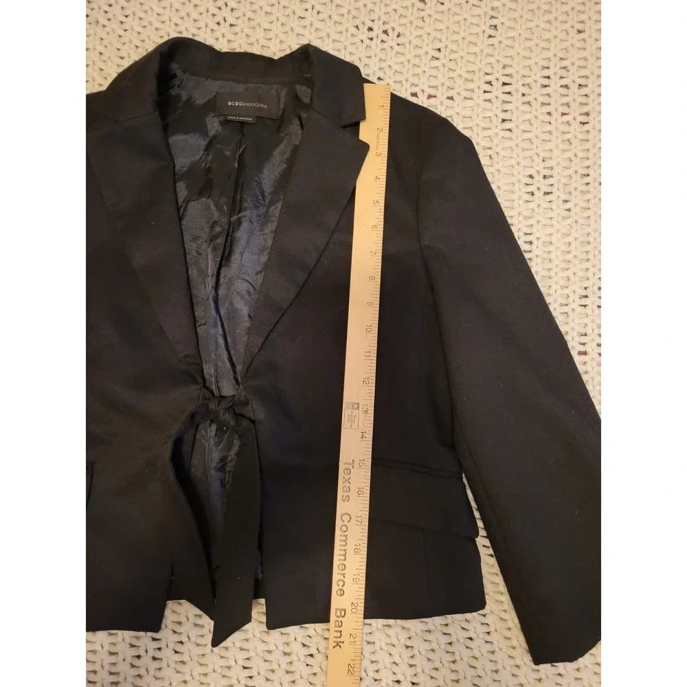 BCBGMAXAZRIA Blazer Womens Medium Black Solid Long Sleeve Coat Work Business
